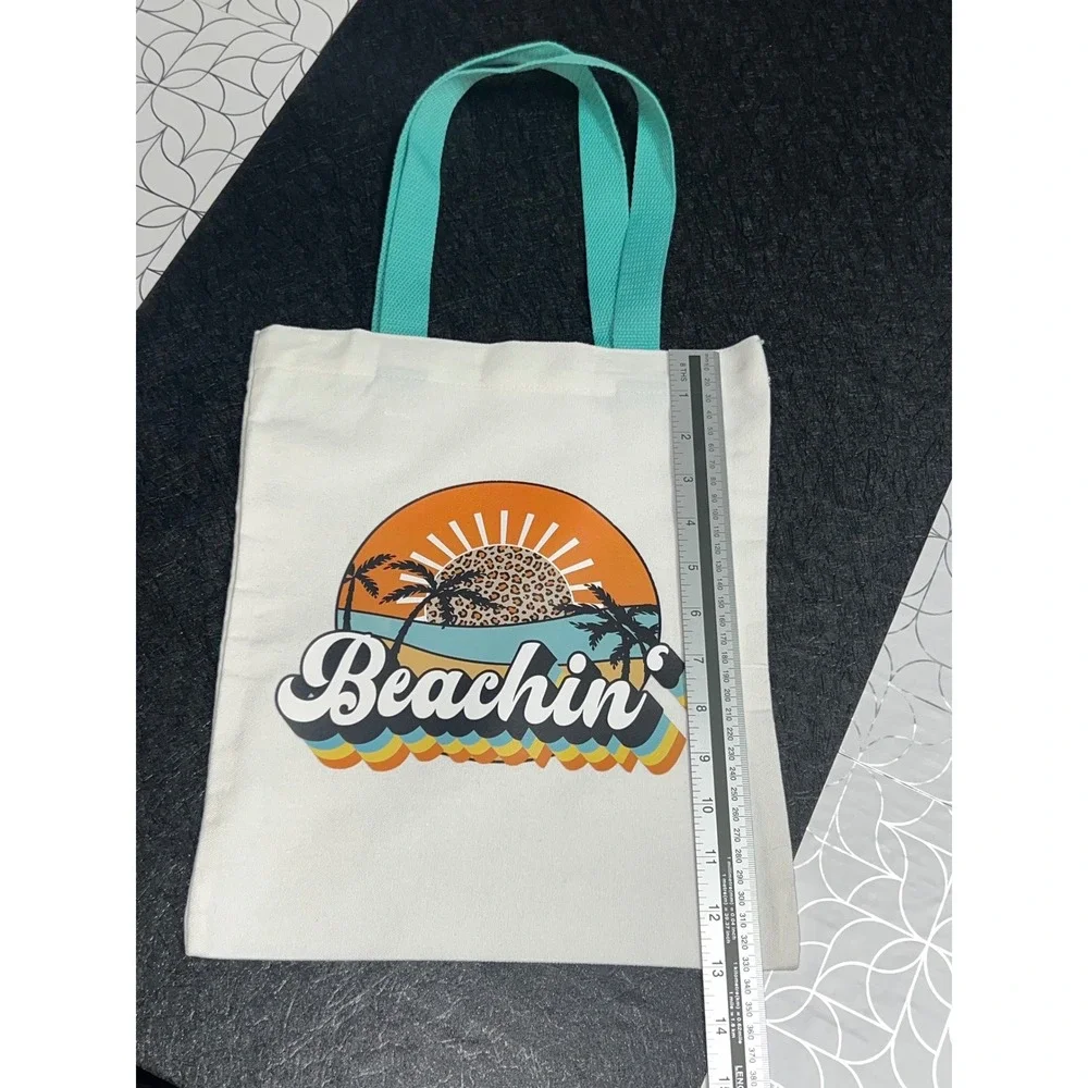 Beachin Graphic Canvas Tote Bag Unisex OS White Excellent Retro Sunset